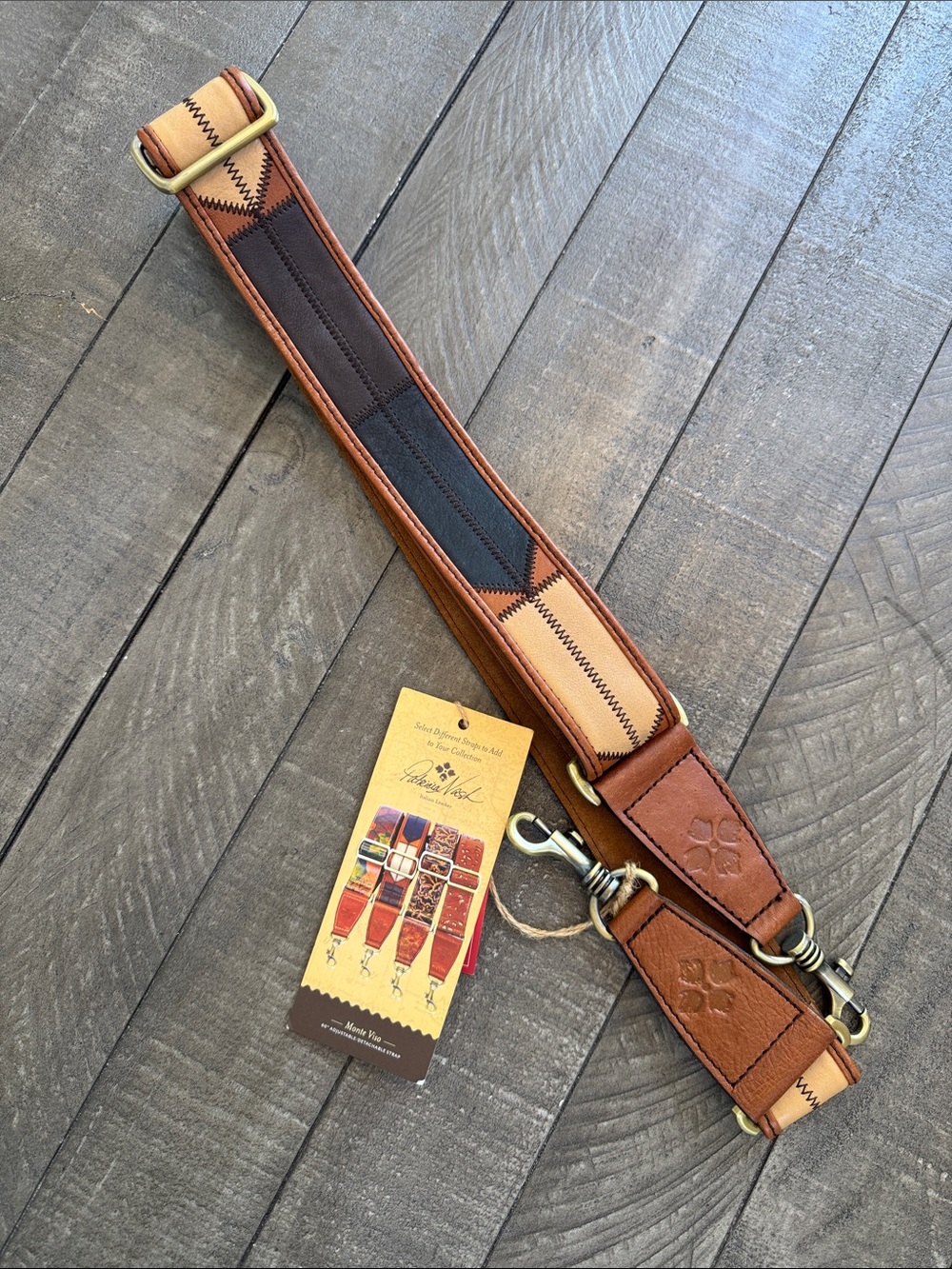Patricia Nash Brown and Tan Leather Strap with Brass Hardware